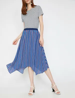 12160 Blue Striped Midi Skirt