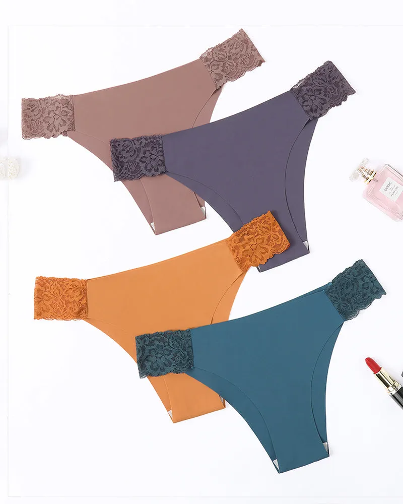 4 Pcs Set Contrast Lace Cut Out Side Panty