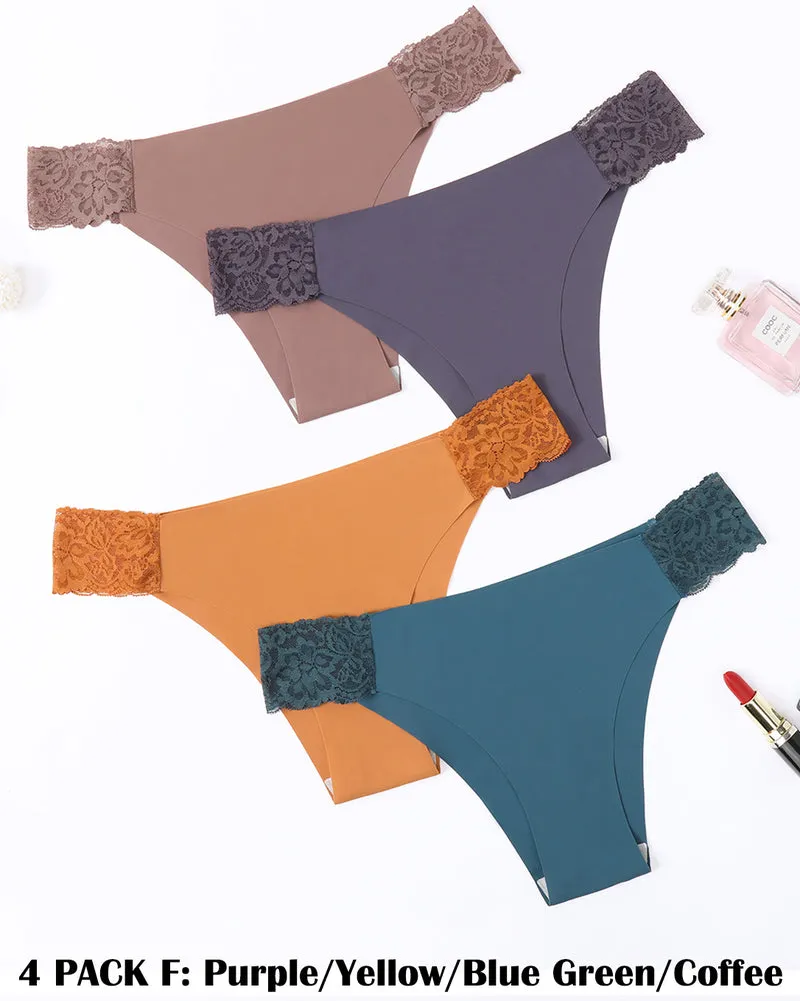 4 Pcs Set Contrast Lace Cut Out Side Panty