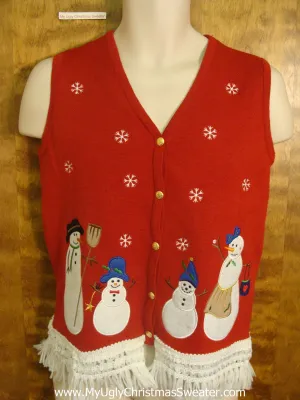 4 Snowmen Cute Red Christmas Sweater Vest