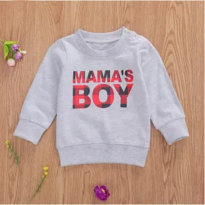 $5.00 EA - 3-6M X 1, 6-12M X 2, 12-24M X 2 -. Kids Red Plaid Mama's Boy Sweatshirt in Grey