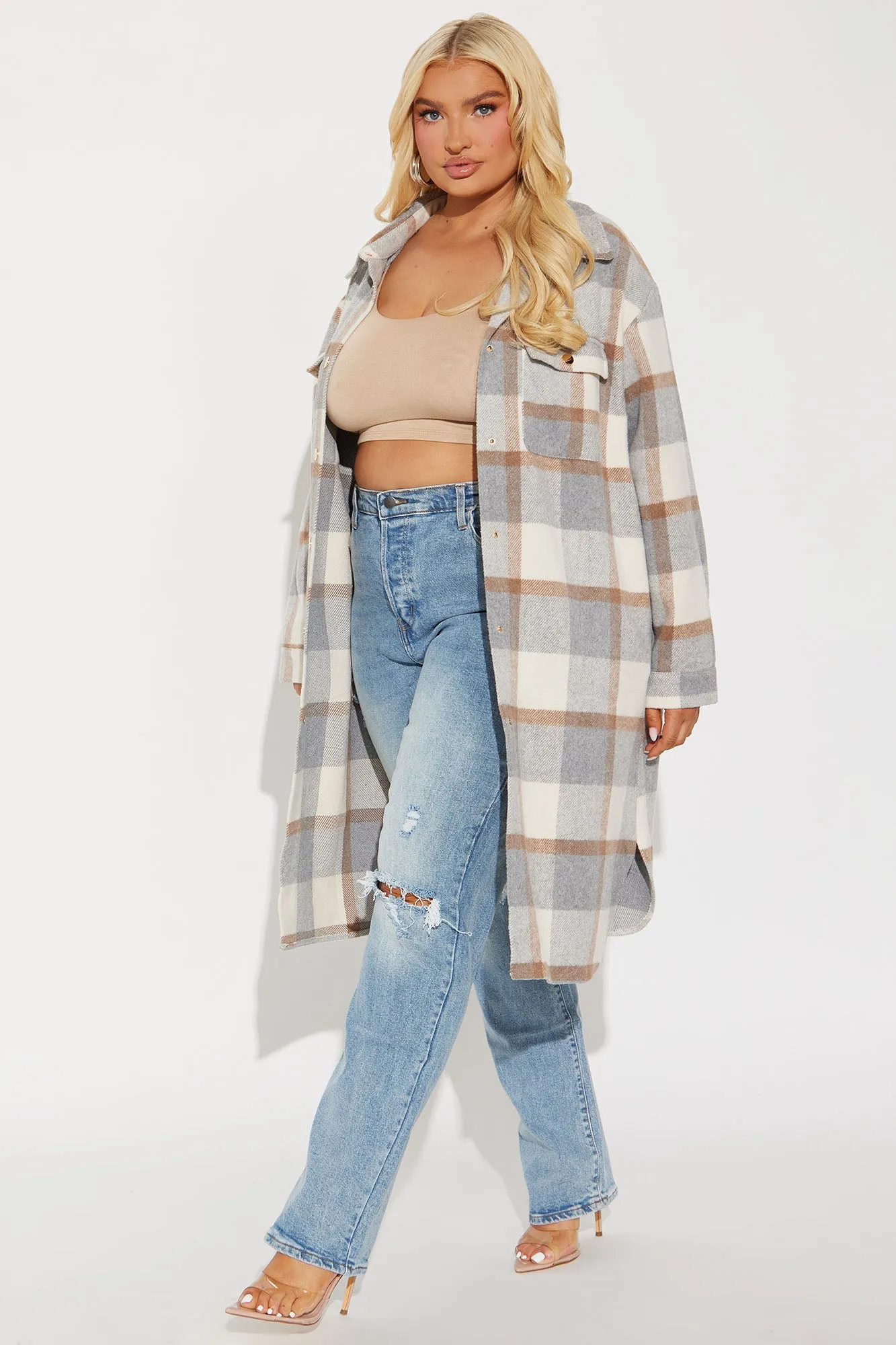 About Her Business Plaid Coat - Cream/combo