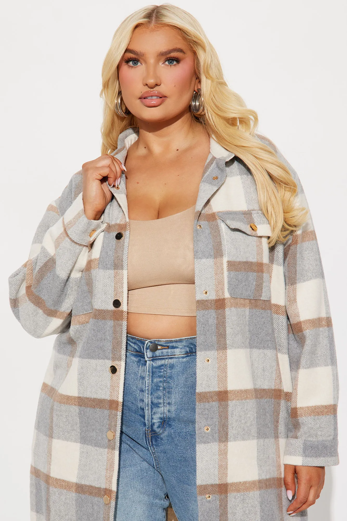 About Her Business Plaid Coat - Cream/combo