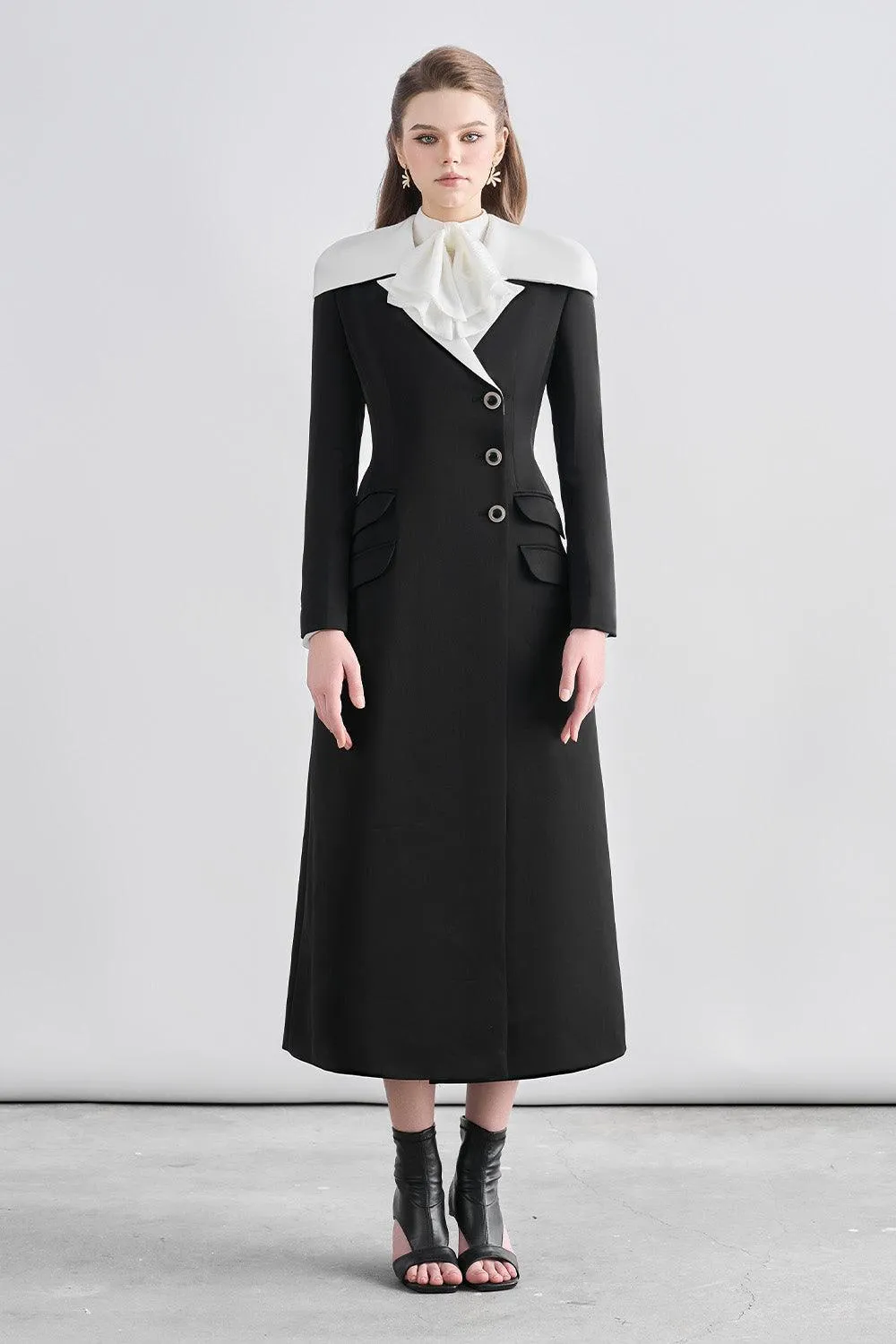 Alejandra A-line V-Neck Chanel Calf Length Trench Coat