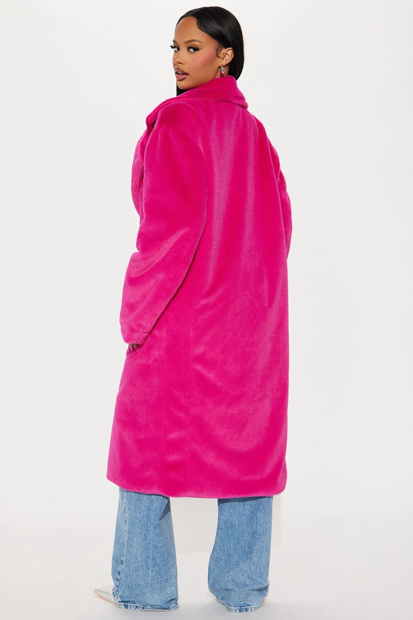 Ashley Faux Fur Trench Coat - Fuchsia