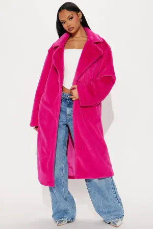 Ashley Faux Fur Trench Coat - Fuchsia