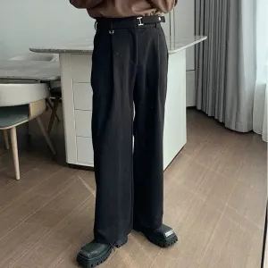 Autumn and Winter Pleated Pants with Adjustable Belt