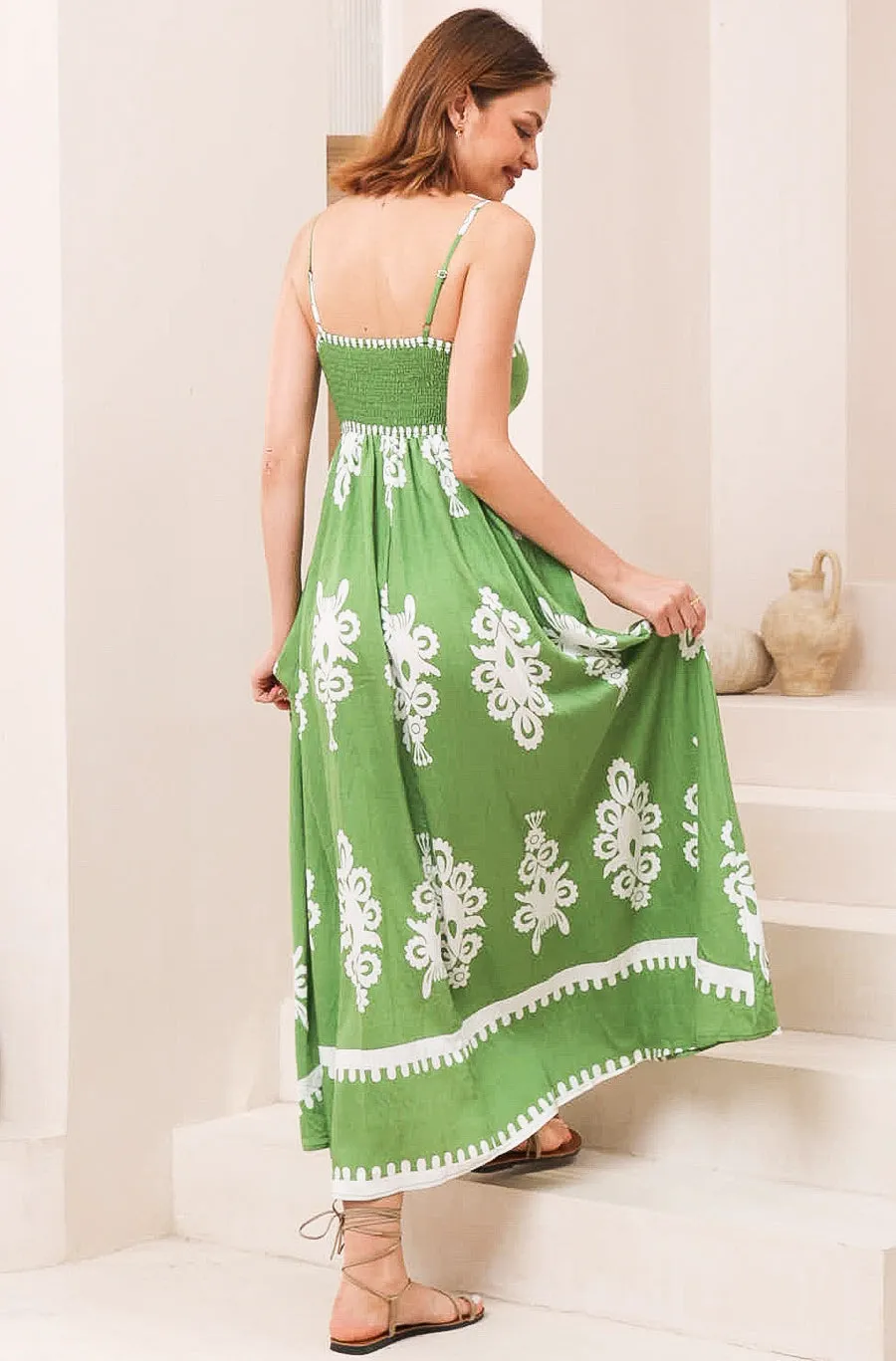 Bali Dreams  Green/White Maxi  Dress