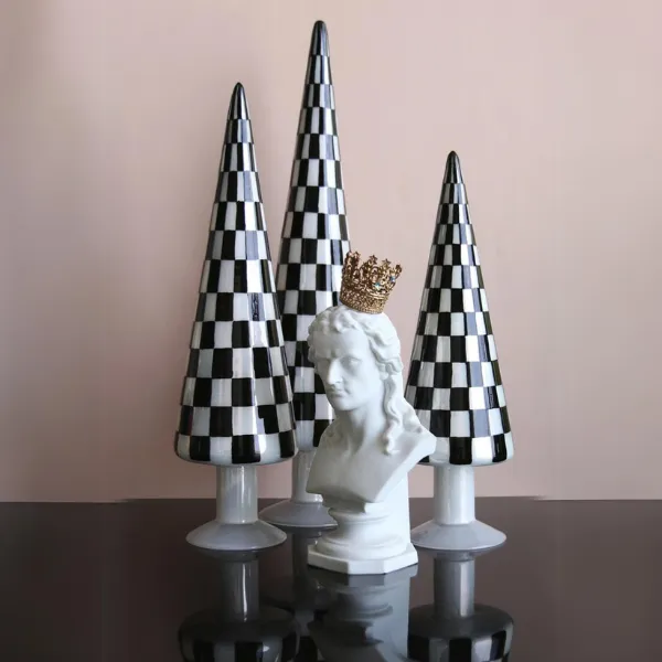 Black & White Checkerboard Glass Tree Set