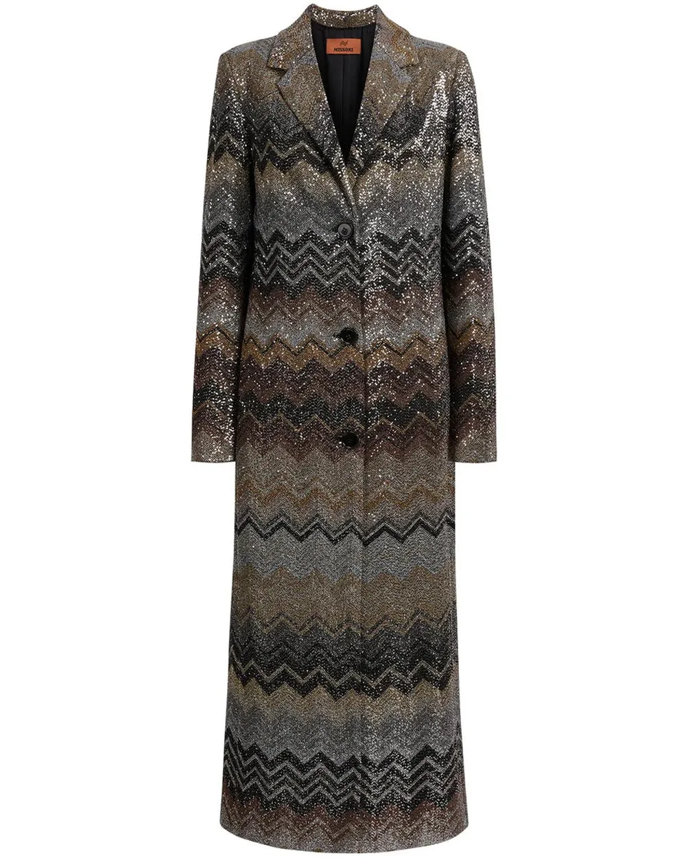 Black and Gold Multicolor Zig Zag Long Coat