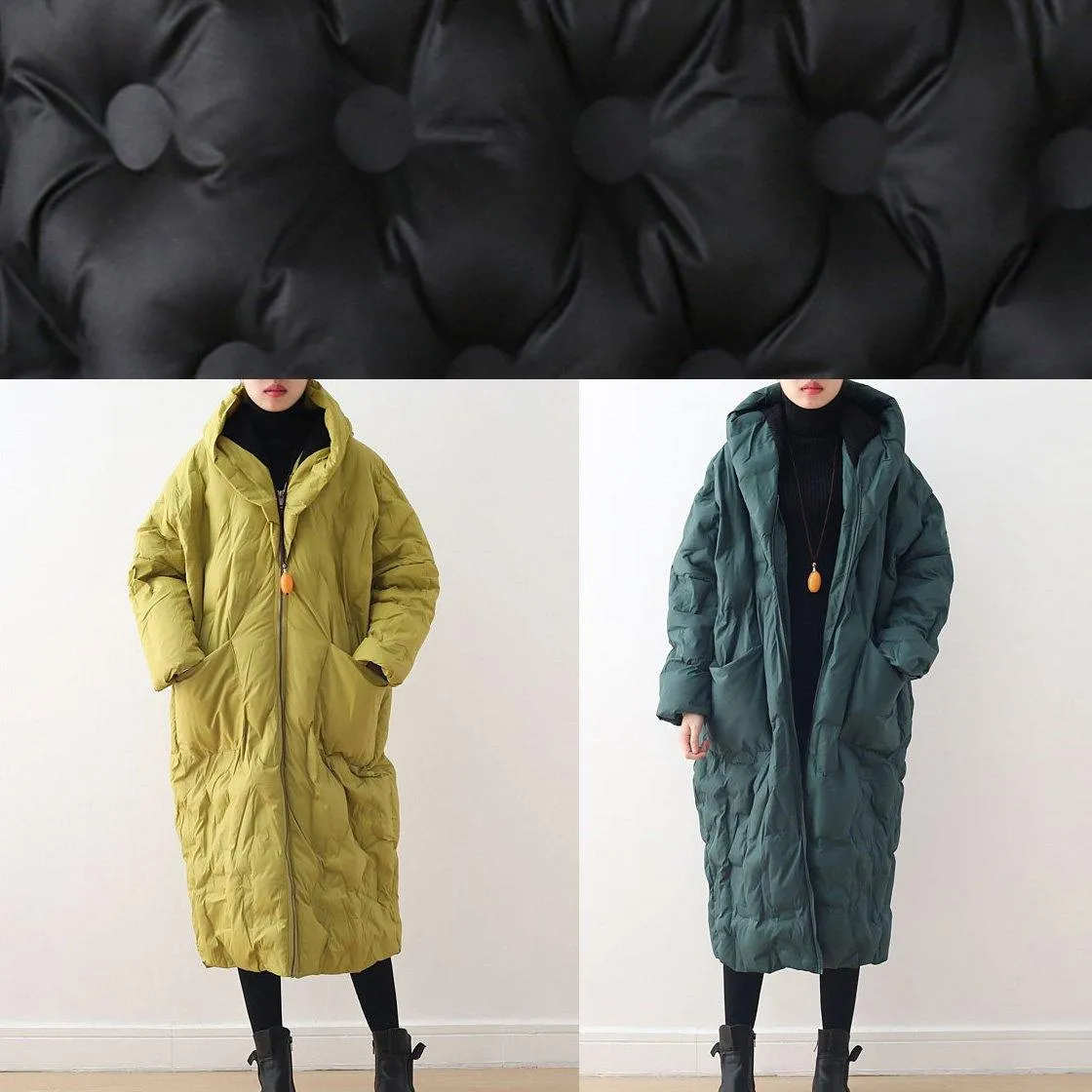 black loose large size hooded long padded jacket cotton thick coat