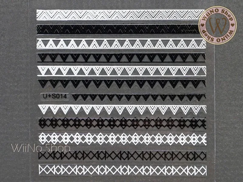 Black White Triangle Pattern Adhesive Nail Art Sticker - 1 pc (U S014)