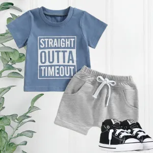 Boys 2 Piece Shorts Sets - Blue Straight Outta Timeout