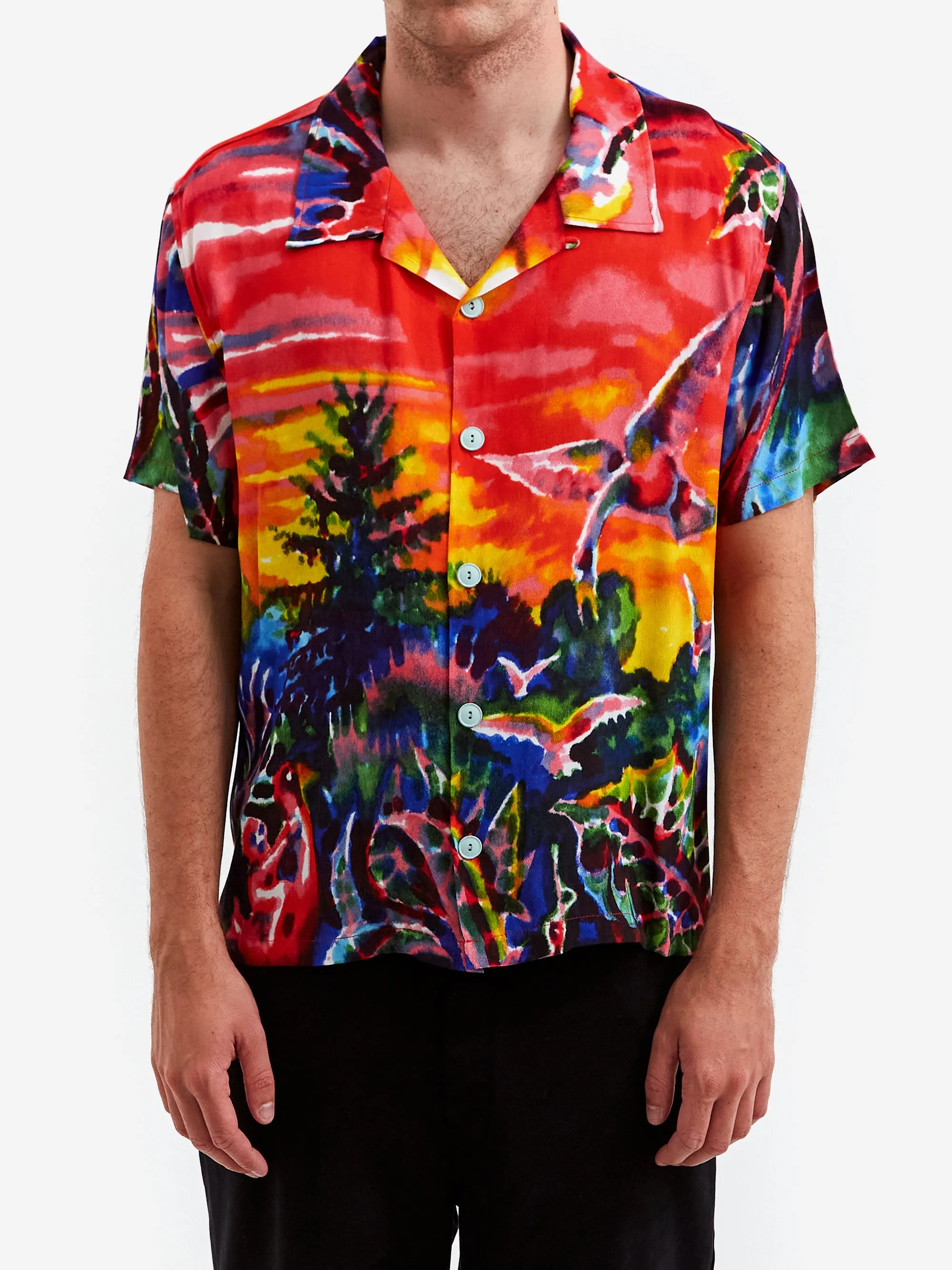 Brain Dead Jul Q Short Sleevee Button Up Shirt - Red