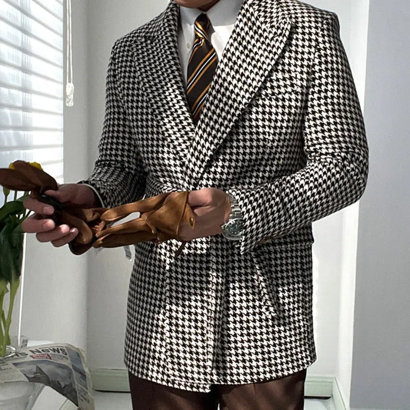 Brown Houndstooth Retro Blazer