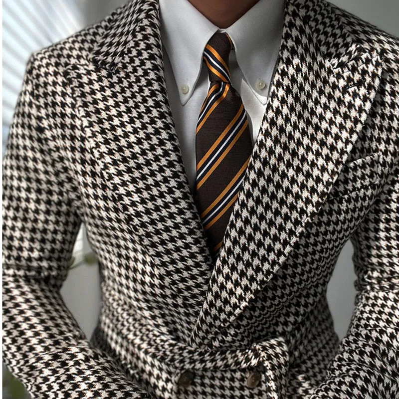 Brown Houndstooth Retro Blazer