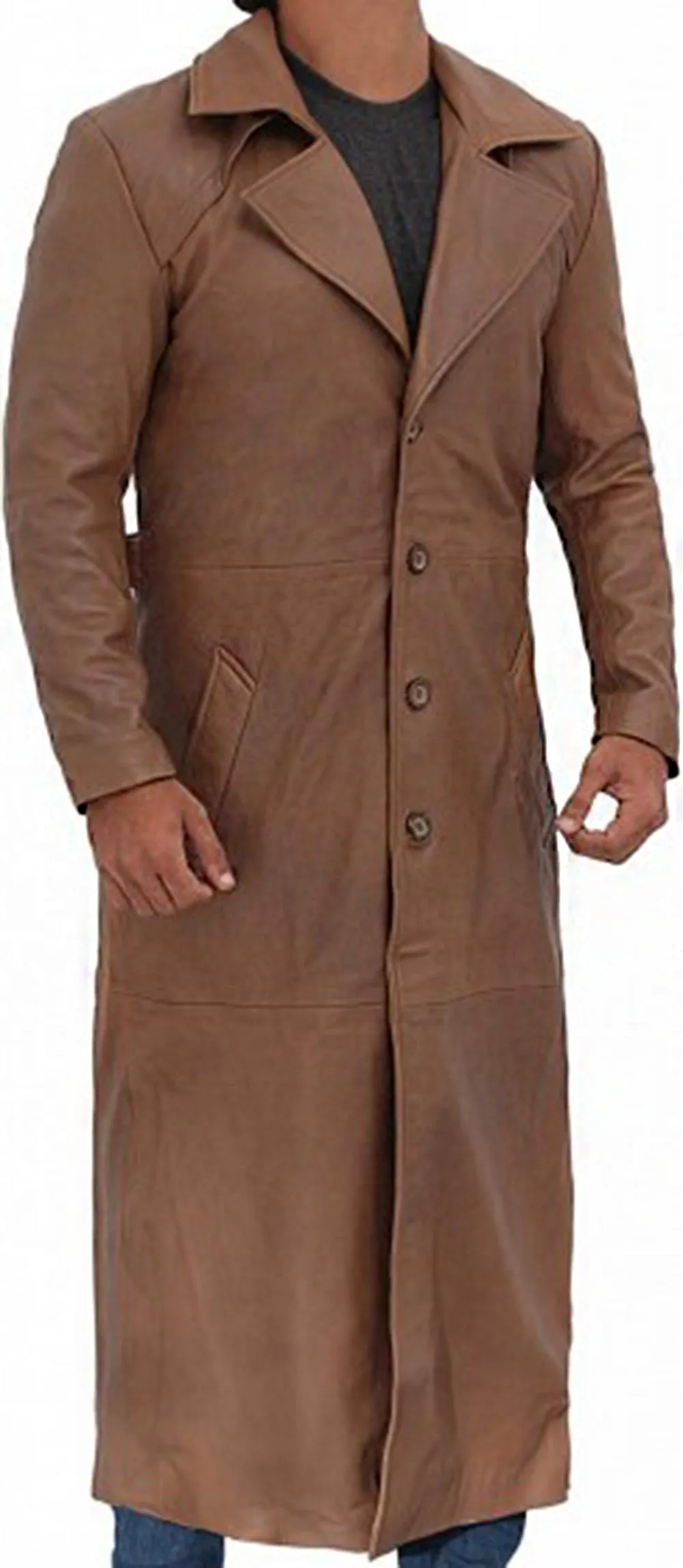 Brown Leather Long Coat For Men