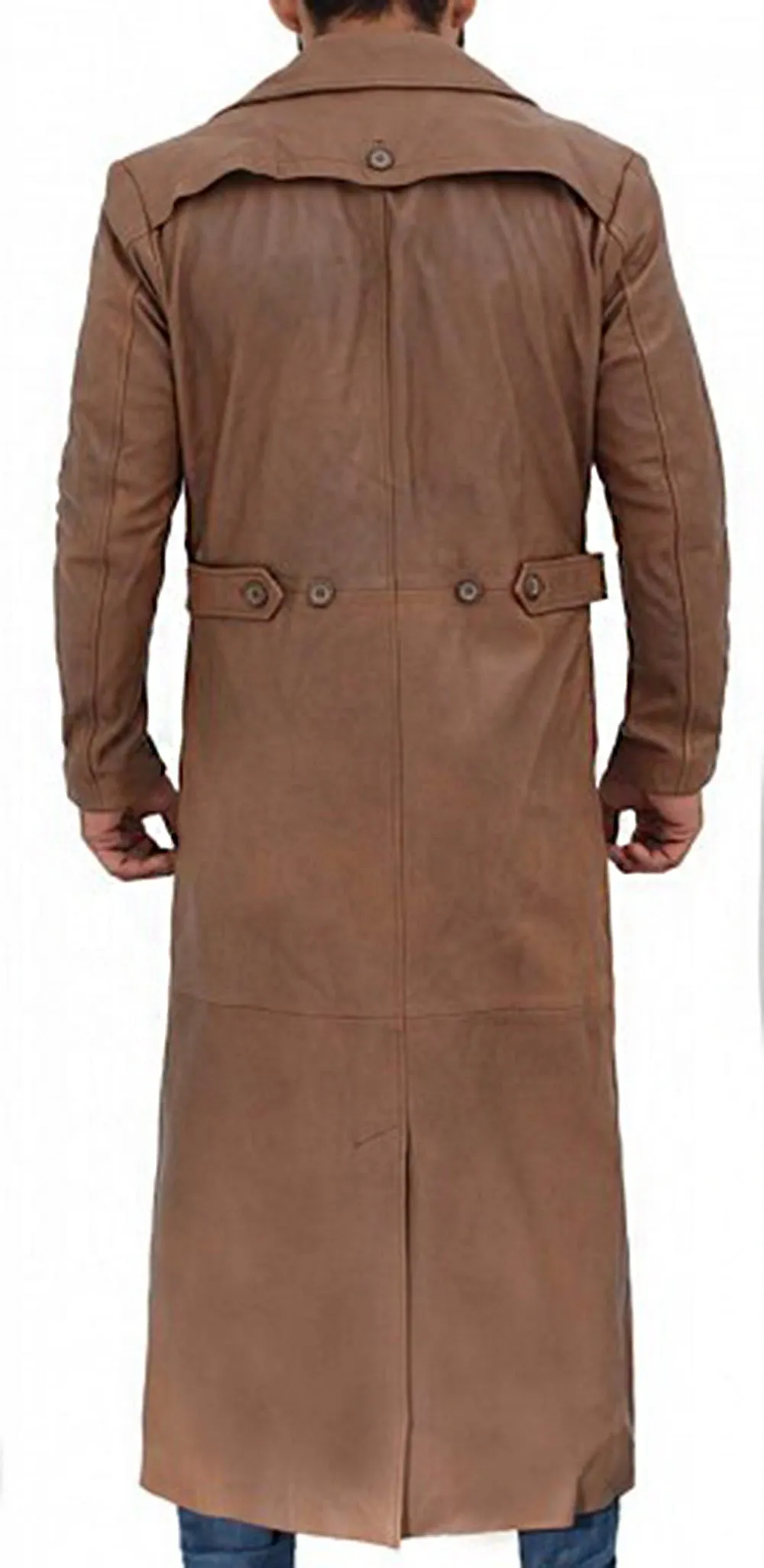 Brown Leather Long Coat For Men