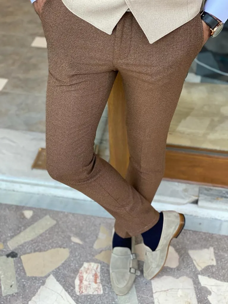 Brown Slim Fit Wool Pants for Men by GentWith.com | Worldwide Shipping