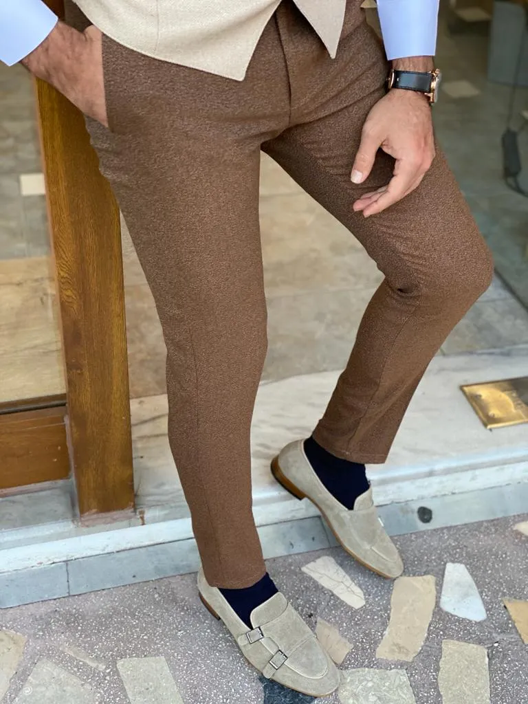 Brown Slim Fit Wool Pants for Men by GentWith.com | Worldwide Shipping