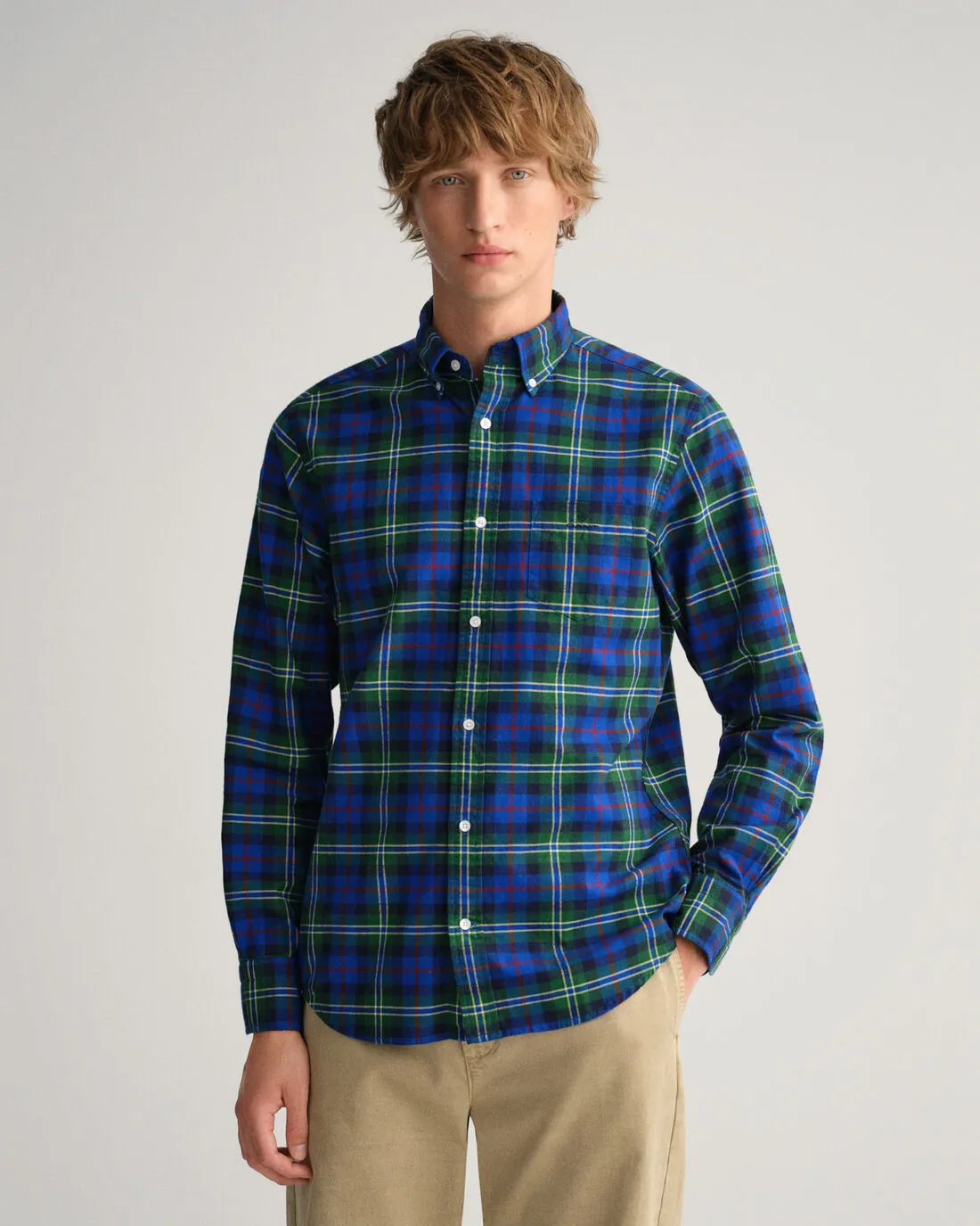 Brushed Oxford Shirt - Tartan - Forest Green, Blue, Red & Yellow