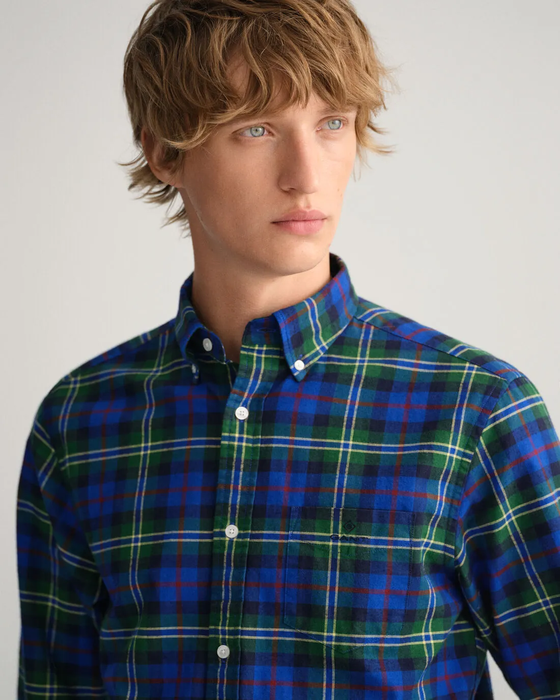 Brushed Oxford Shirt - Tartan - Forest Green, Blue, Red & Yellow