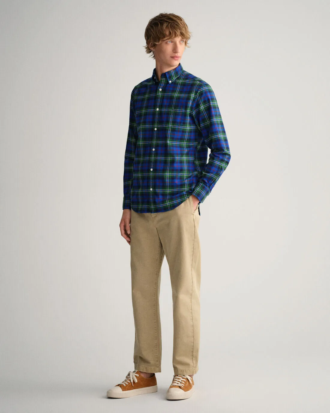 Brushed Oxford Shirt - Tartan - Forest Green, Blue, Red & Yellow