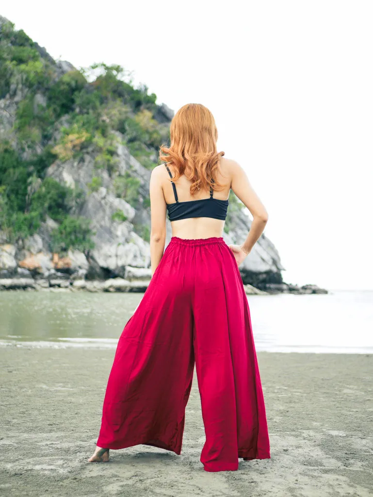 Burgundy Wide Leg Palazzo Pants