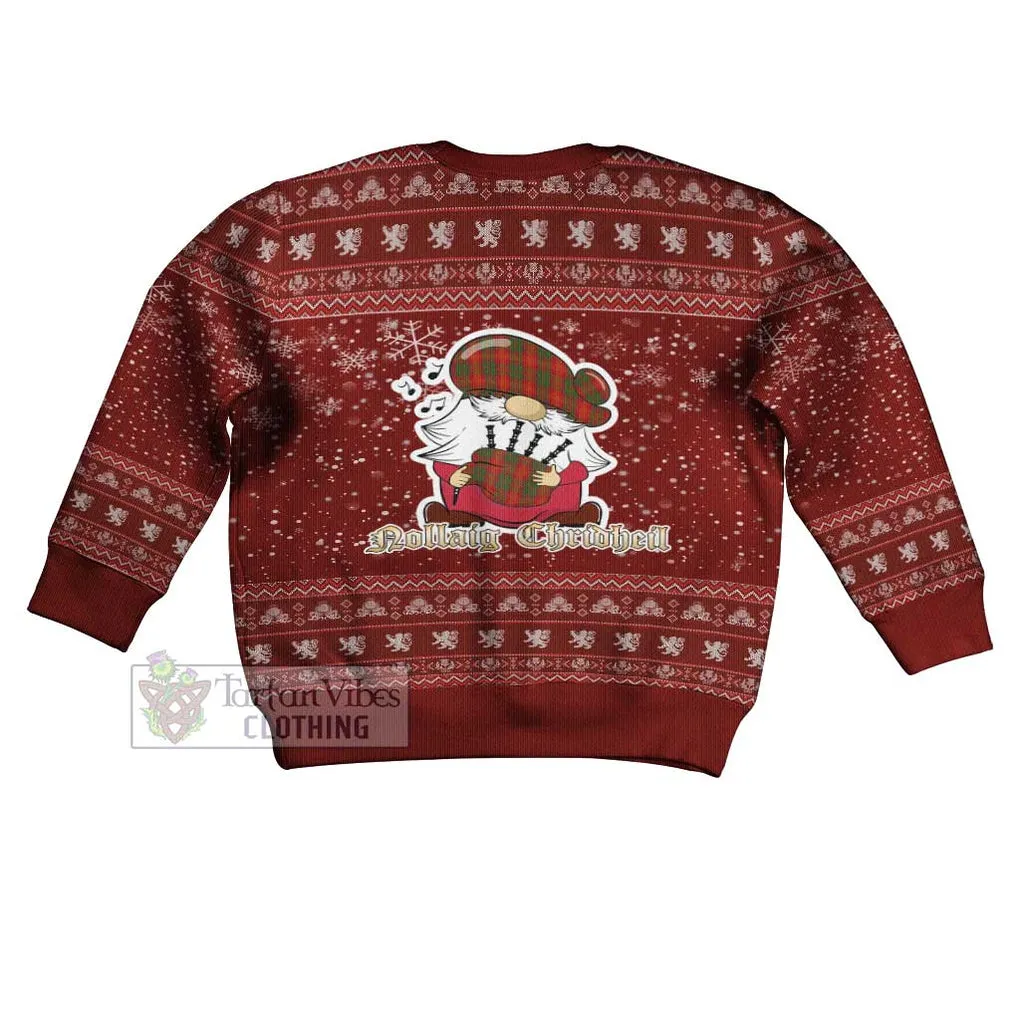 Burns Clan Christmas Kid Ugly Sweater with Gnome Playing Bagpipes