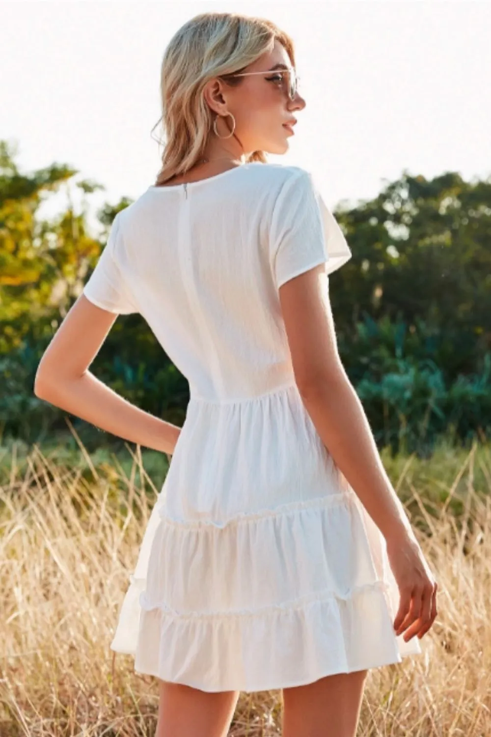 Button Down Layered Dress White