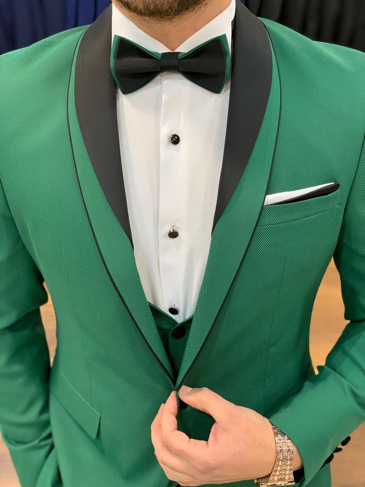 Buy Green Slim Fit Shawl Lapel Tuxedo by GentWith | Worldwide Shipping