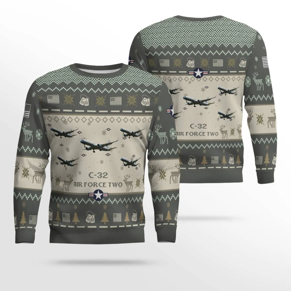 C-32 Air Force Two C32_Aircraft Ugly Sweater, Ugly Sweater Christmas Shirt for Men Dad Veteran