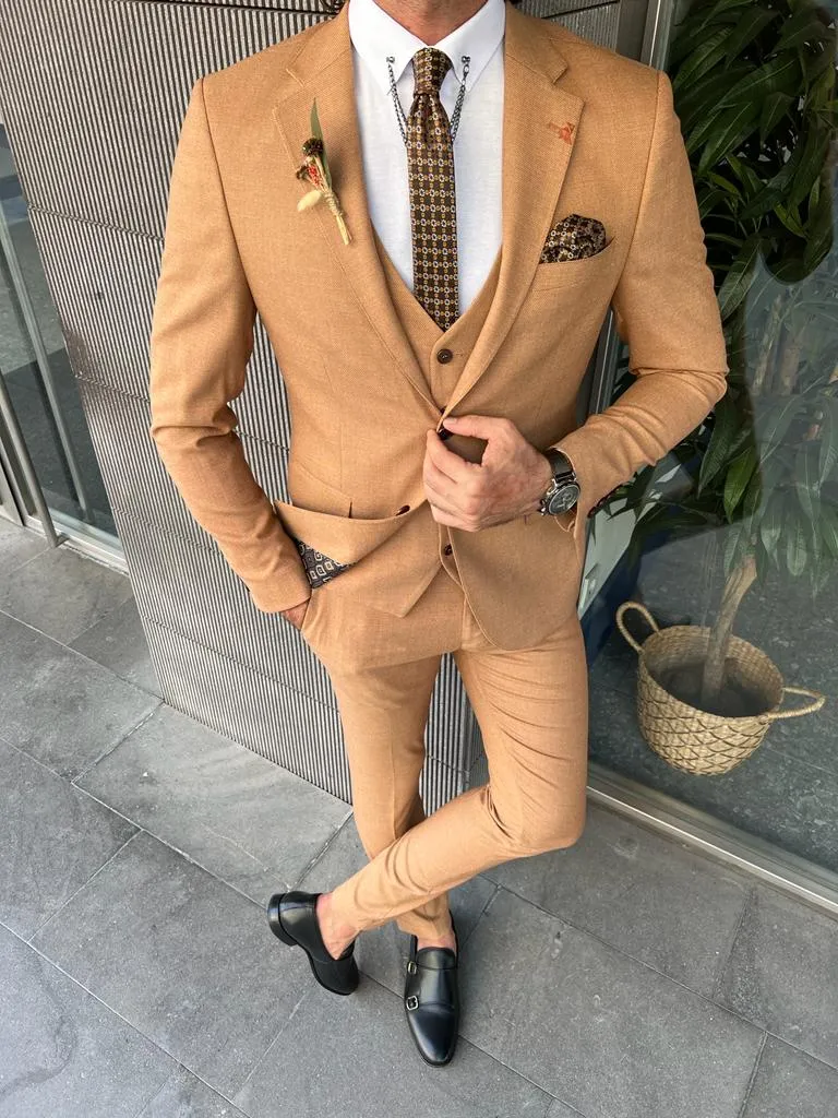 Camel Brown Slim Fit Notch Lapel Suit for Men by GentWith.com