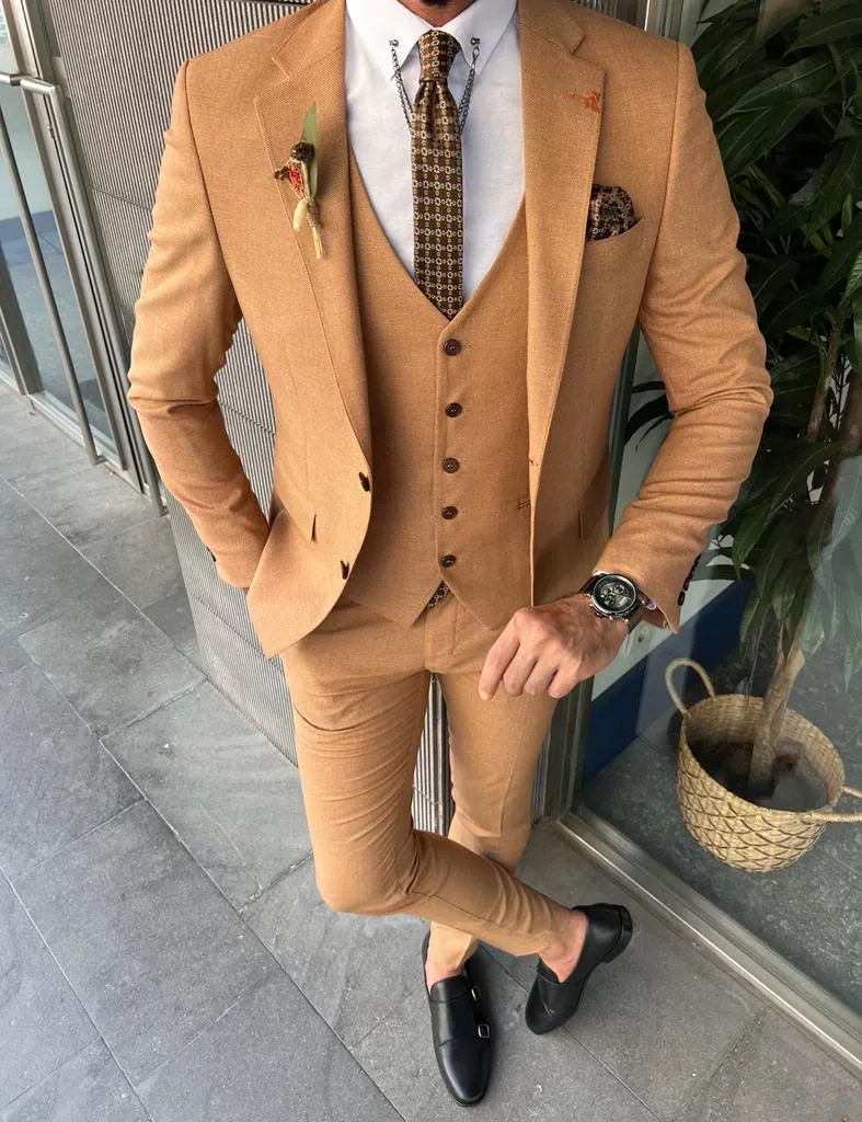 Camel Brown Slim Fit Notch Lapel Suit for Men by GentWith.com