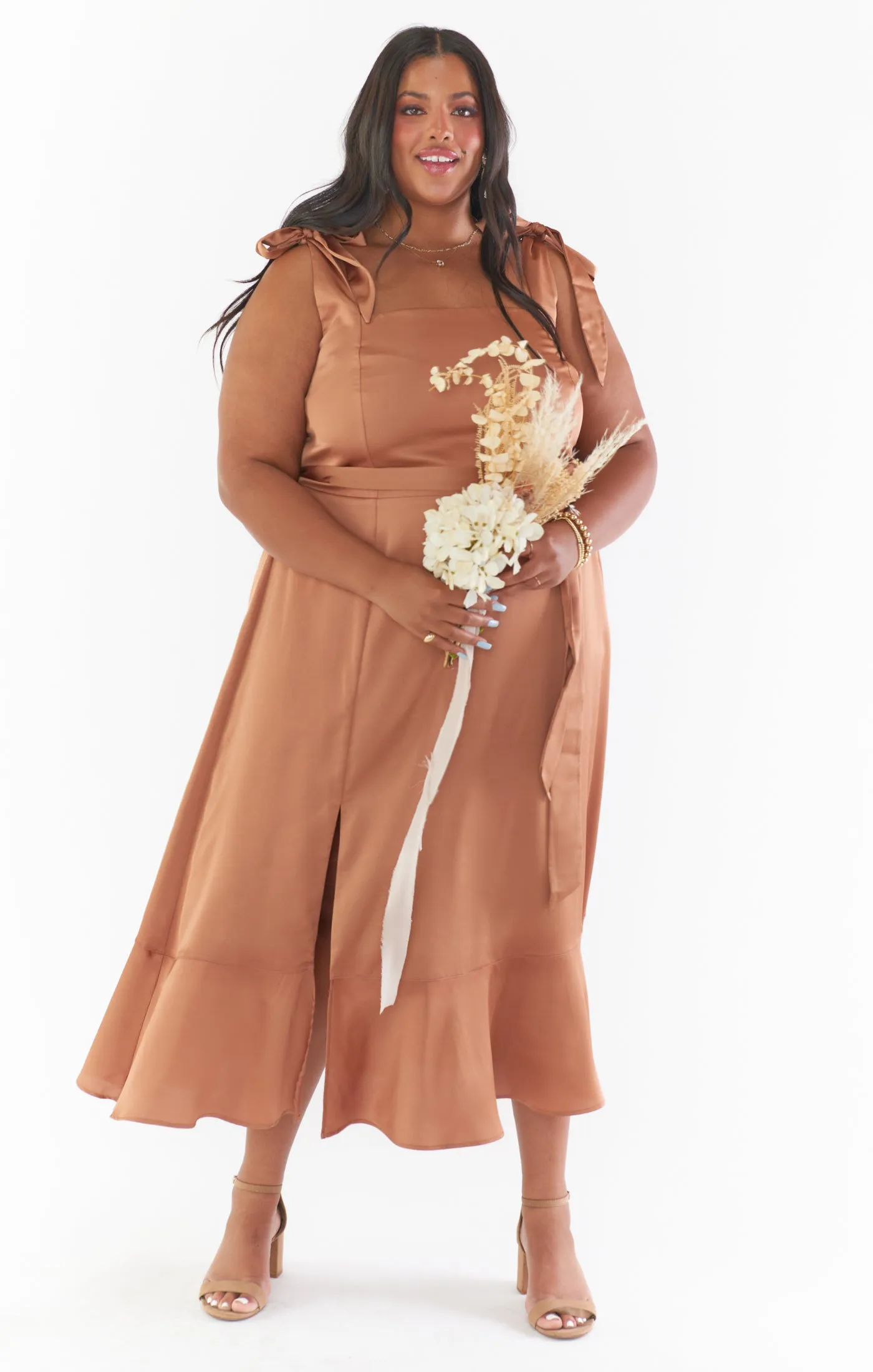 Claire Midi Dress ~ Copper Luxe Satin