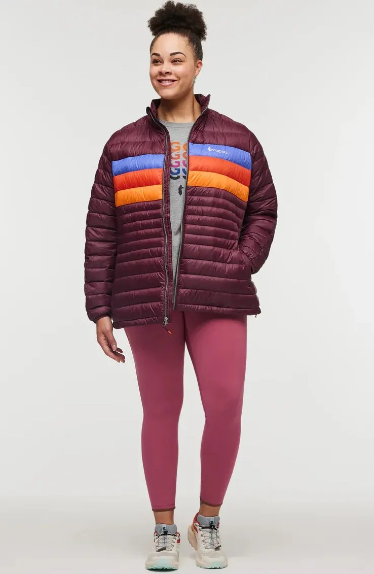 Cotopaxi Women&#x27;s Fuego Down Jacket Wine Stripes | Buy Cotopaxi Women&#x27;s Fuego Down Jacket Wine Stripes here | Outnorth