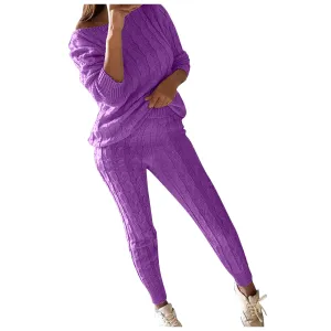 Cozy Purple Cable Knit 2pc Sweater & Leggings Set