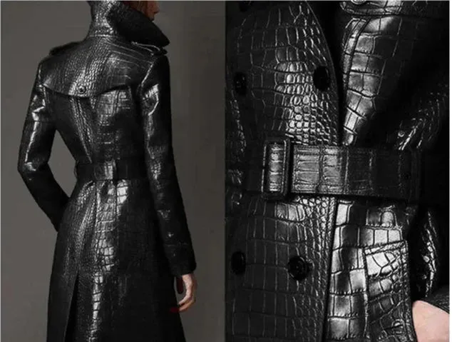 Crocodile Pattern PU Trench Coat