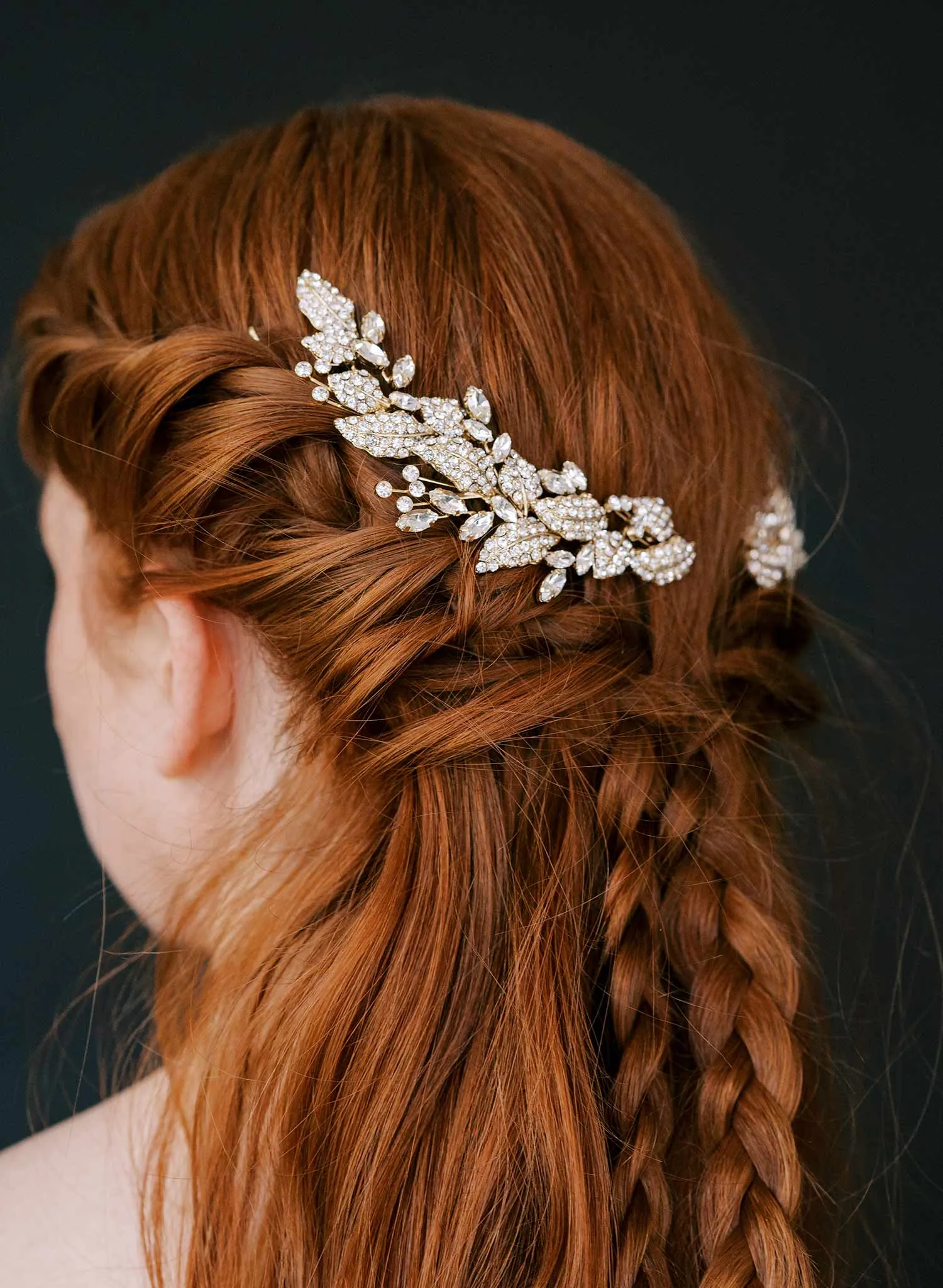 Crystal layered leaves hair clip pair - Style #2422