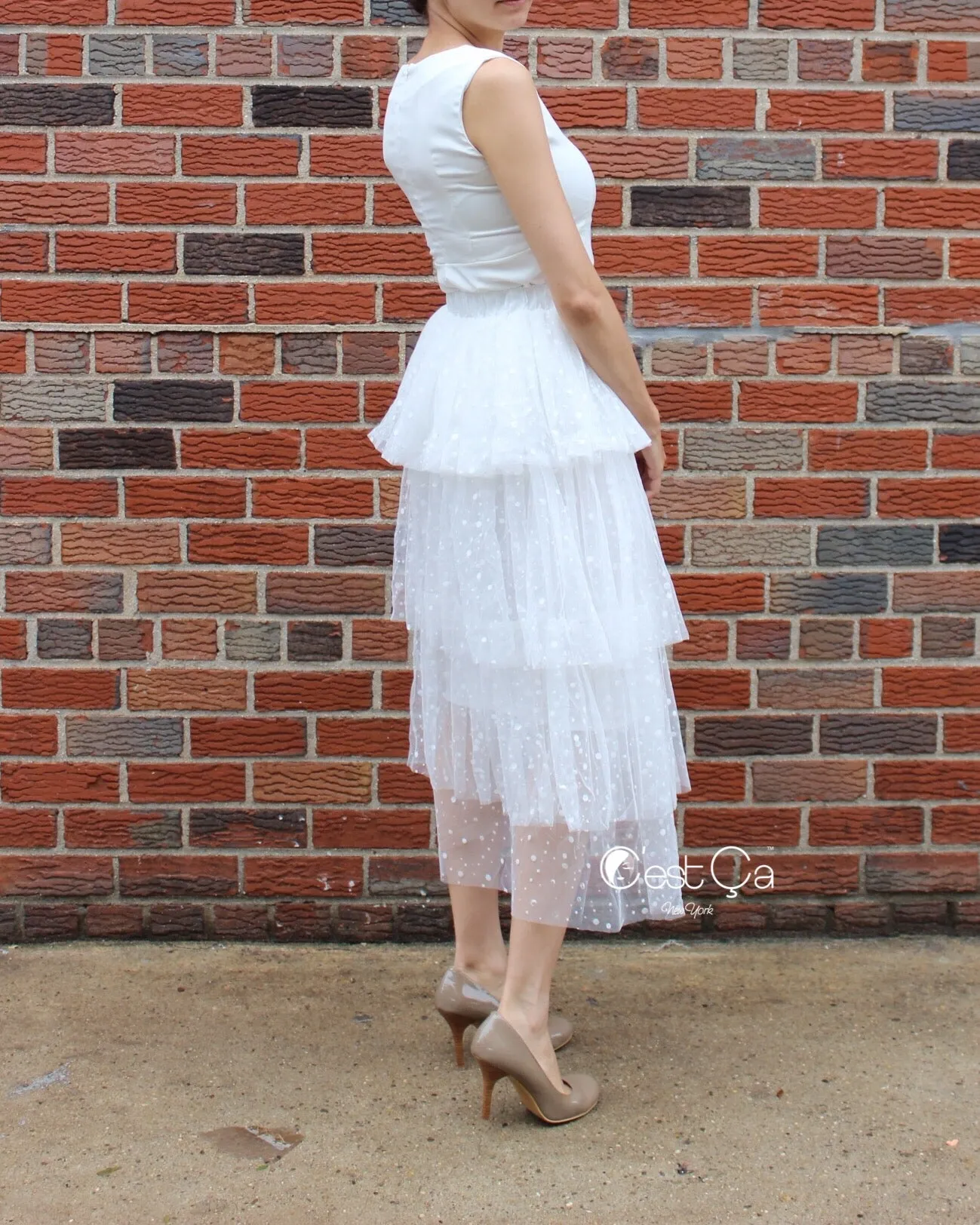 Crystal White Polka Dot Tiered Tulle Skirt - Maxi / Tea Length