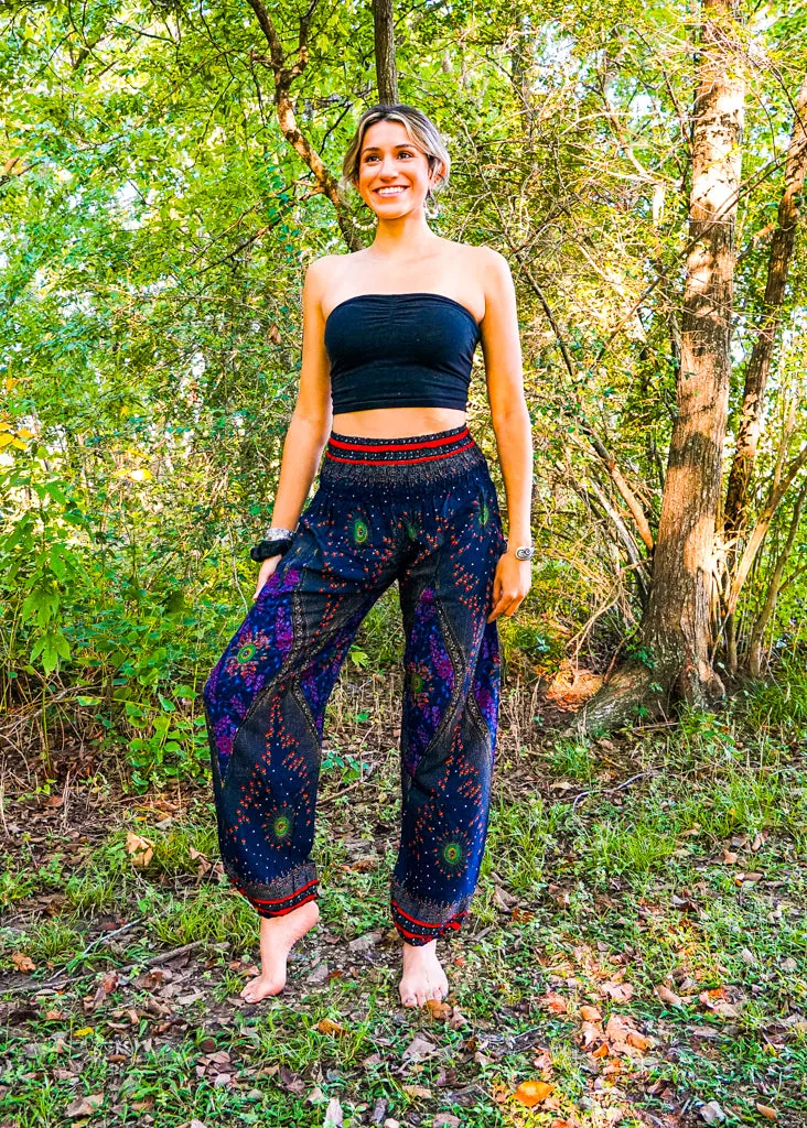 Dark Blue Peacock Eye Harem Pants