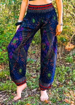 Dark Blue Peacock Eye Harem Pants