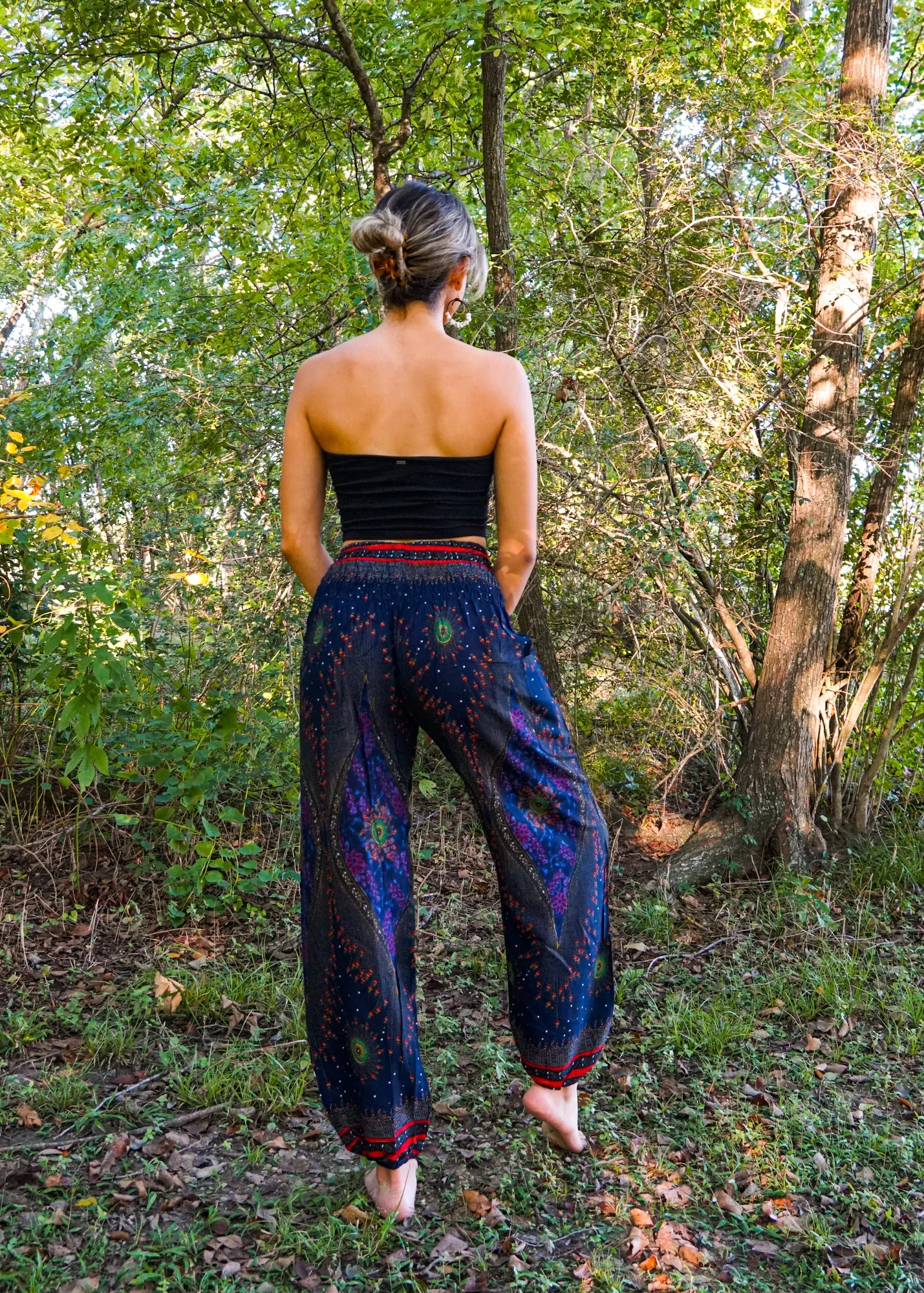 Dark Blue Peacock Eye Harem Pants