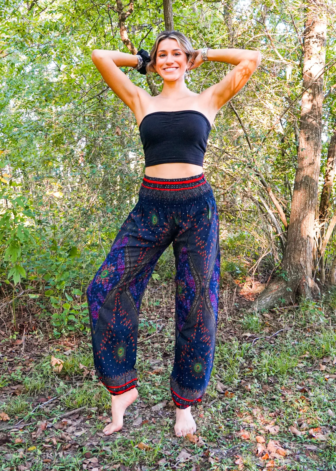 Dark Blue Peacock Eye Harem Pants