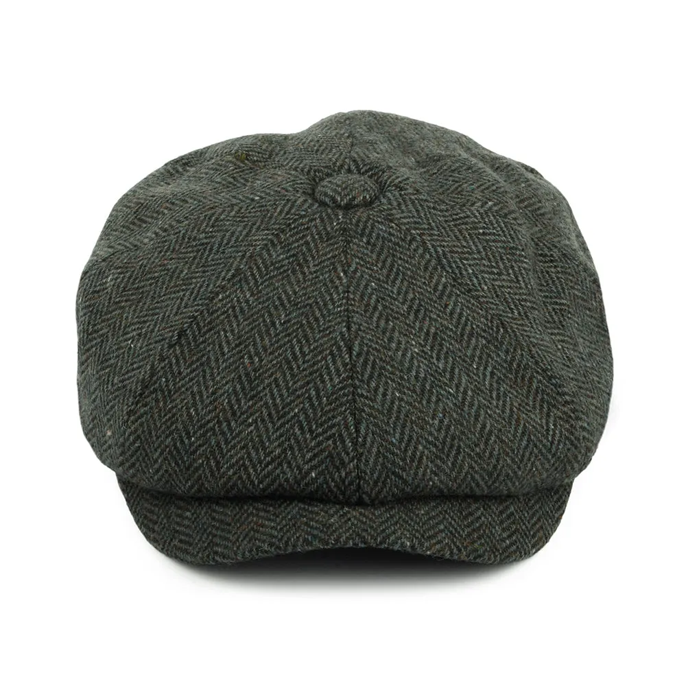 Donegal Tweed Herringbone Bridgetown Newsboy Cap - Forest-Sage