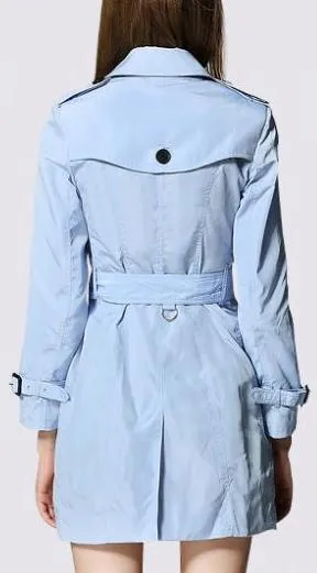 Double-Breasted Light-Weight Trench Coat in Light Blue