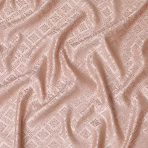 Elegant Blush Pink and Gold Synthetic Brocade Fabric with Geometric Floral Design â€“ 140 cm Width-D19381