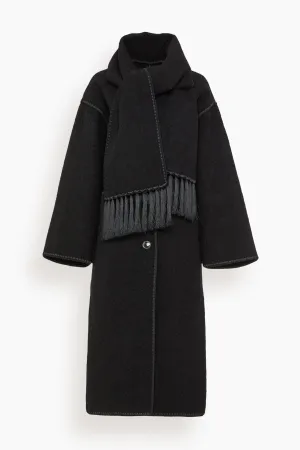 Embroidered Scarf Coat in Black