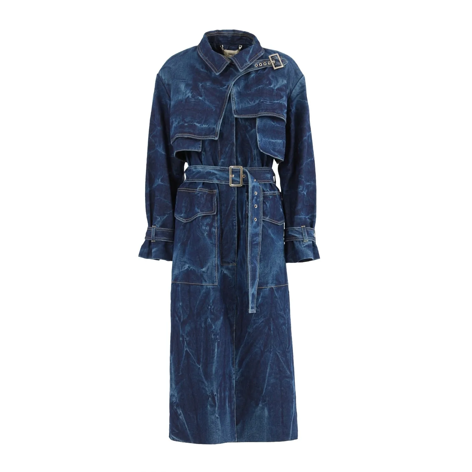 Fashion Denim Trench Coat Blue