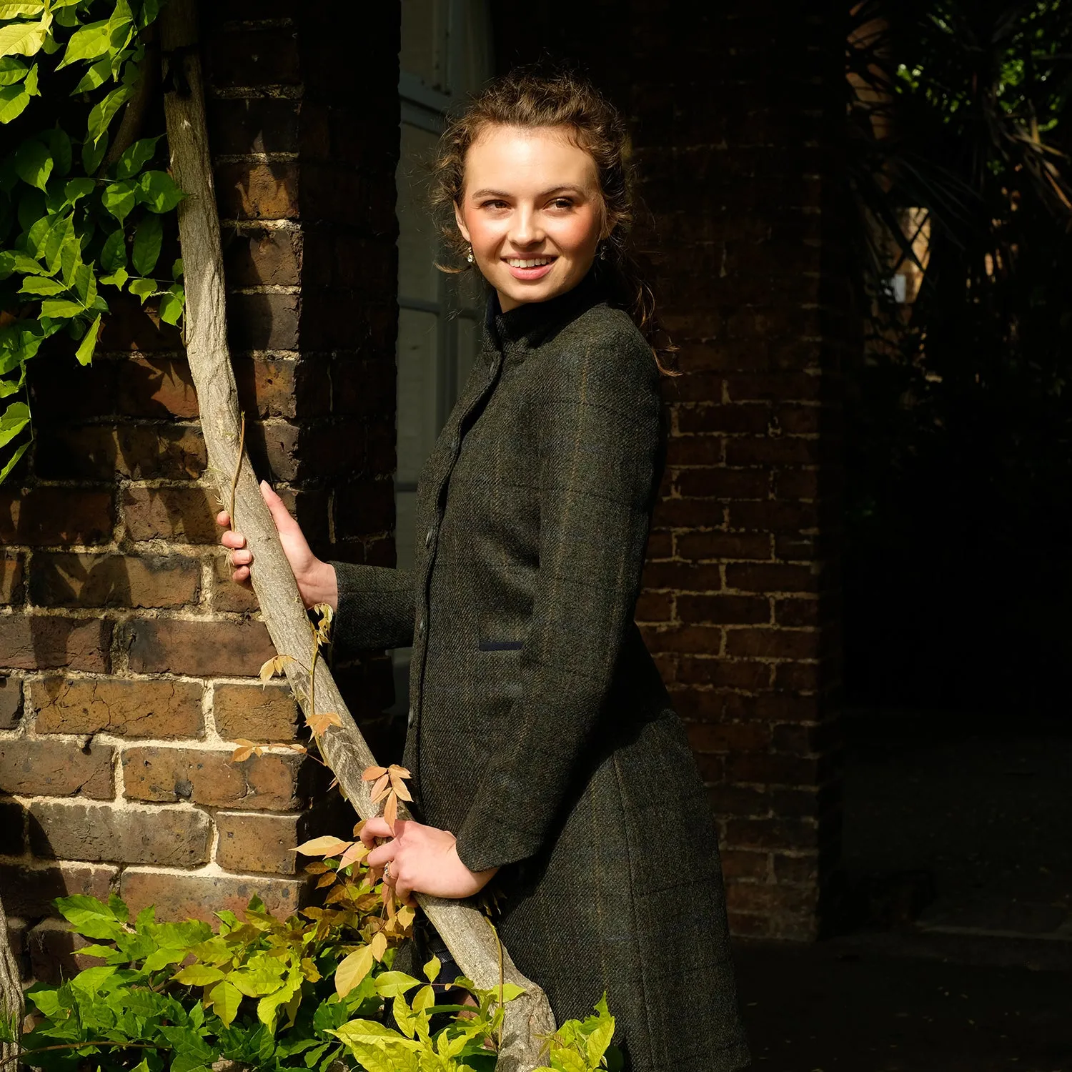 Fitted Tweed Coat in Green Check